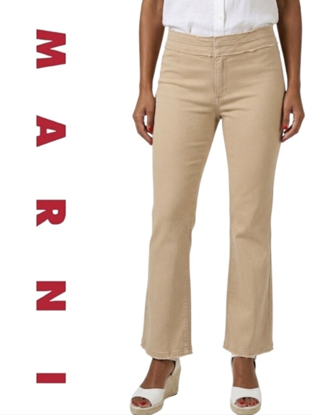 Marni Jeans Distressed Khaki Beige 100% Cotton Straight Leg Size 40 IT, 28 US